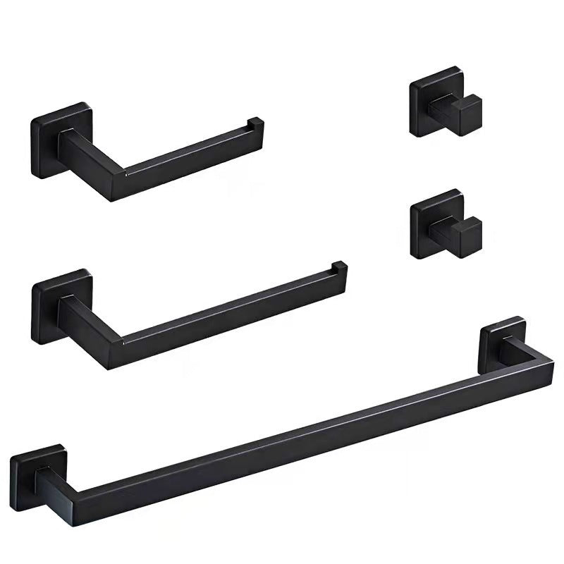 Stainless Steel Bathroom Accessory As Individual Or As a Set Modern Bathroom Set Black 5-Piece Set (Towel Bar) Clearhalo 'Bathroom Hardware Sets' 'Bathroom Hardware' 'Bathroom Remodel & Bathroom Fixtures' 'bathroom_hardware_sets' 'Home Improvement' 'home_improvement' 'home_improvement_bathroom_hardware_sets' 6426481