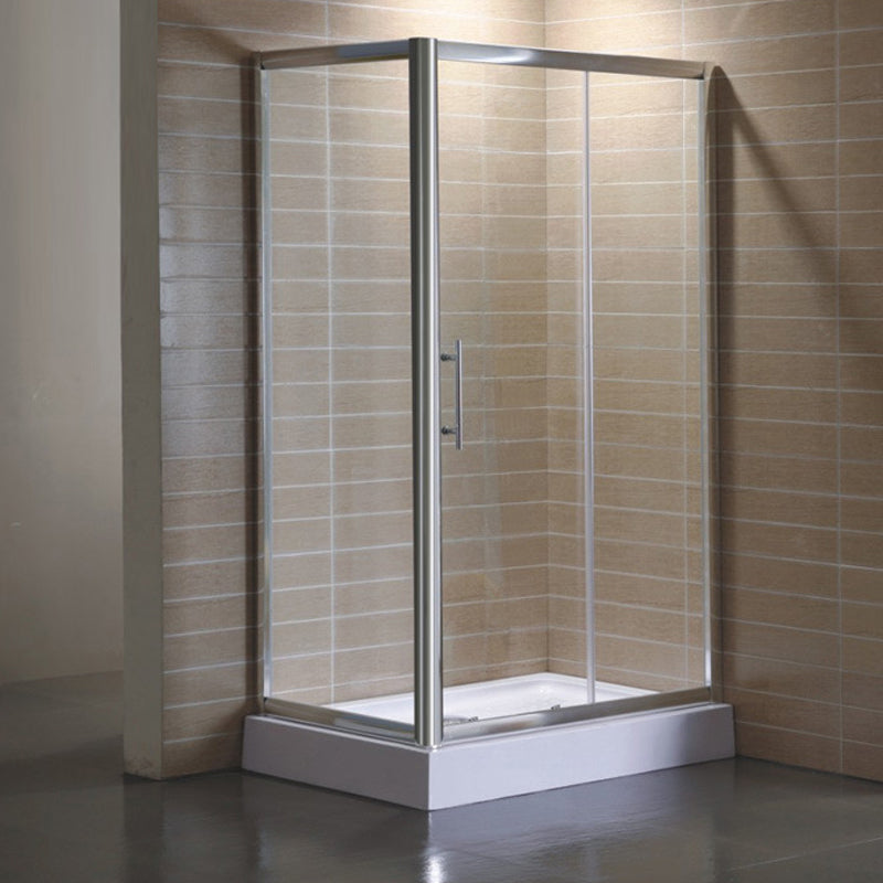 Corner Tempered Glass Shower Kit Silver Semi-Frameless Shower Kit Right Rectangle Clearhalo 'Bathroom Remodel & Bathroom Fixtures' 'Home Improvement' 'home_improvement' 'home_improvement_shower_stalls_enclosures' 'Shower Stalls & Enclosures' 'shower_stalls_enclosures' 'Showers & Bathtubs' 6426519