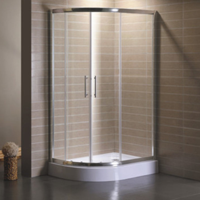 Corner Tempered Glass Shower Kit Silver Semi-Frameless Shower Kit Left Round Clearhalo 'Bathroom Remodel & Bathroom Fixtures' 'Home Improvement' 'home_improvement' 'home_improvement_shower_stalls_enclosures' 'Shower Stalls & Enclosures' 'shower_stalls_enclosures' 'Showers & Bathtubs' 6426521