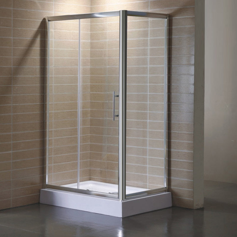 Corner Tempered Glass Shower Kit Silver Semi-Frameless Shower Kit Left Rectangle Clearhalo 'Bathroom Remodel & Bathroom Fixtures' 'Home Improvement' 'home_improvement' 'home_improvement_shower_stalls_enclosures' 'Shower Stalls & Enclosures' 'shower_stalls_enclosures' 'Showers & Bathtubs' 6426529