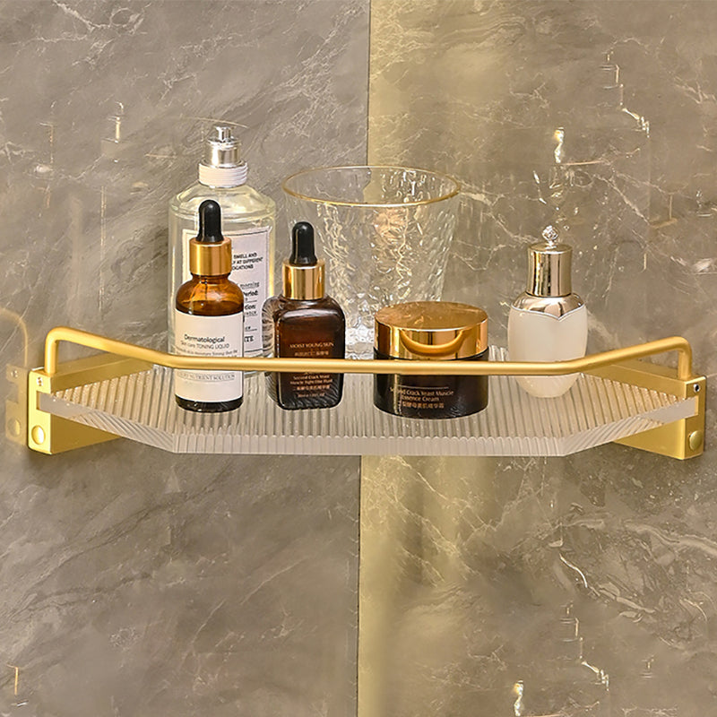 Metal and Acrylic Bathroom Accessory as Individual or as a Set in Gold Bath Shelf (Triangular) Clearhalo 'Bathroom Hardware Sets' 'Bathroom Hardware' 'Bathroom Remodel & Bathroom Fixtures' 'bathroom_hardware_sets' 'Home Improvement' 'home_improvement' 'home_improvement_bathroom_hardware_sets' 6426550