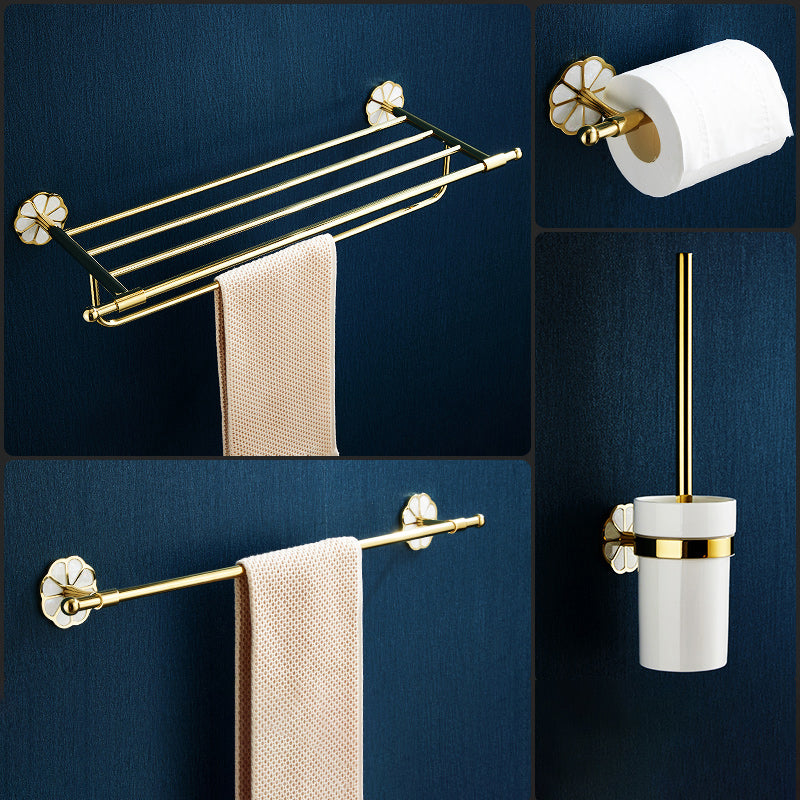 Metal Simple Bathroom Accessory as Individual or as a Set in Gold 4-Piece Set Clearhalo 'Bathroom Hardware Sets' 'Bathroom Hardware' 'Bathroom Remodel & Bathroom Fixtures' 'bathroom_hardware_sets' 'Home Improvement' 'home_improvement' 'home_improvement_bathroom_hardware_sets' 6429098