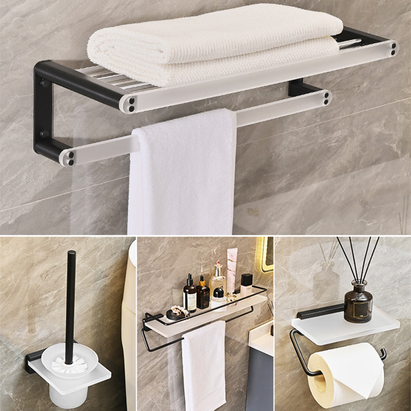 Metal and Acrylic Bathroom Accessory as Individual or as a Set in Black 4-Piece Set (20"L Bath Shelf) Clearhalo 'Bathroom Hardware Sets' 'Bathroom Hardware' 'Bathroom Remodel & Bathroom Fixtures' 'bathroom_hardware_sets' 'Home Improvement' 'home_improvement' 'home_improvement_bathroom_hardware_sets' 6429172