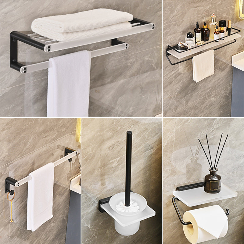 Metal and Acrylic Bathroom Accessory as Individual or as a Set in Black 5-Piece Set (20"L Bath Shelf) Clearhalo 'Bathroom Hardware Sets' 'Bathroom Hardware' 'Bathroom Remodel & Bathroom Fixtures' 'bathroom_hardware_sets' 'Home Improvement' 'home_improvement' 'home_improvement_bathroom_hardware_sets' 6429176