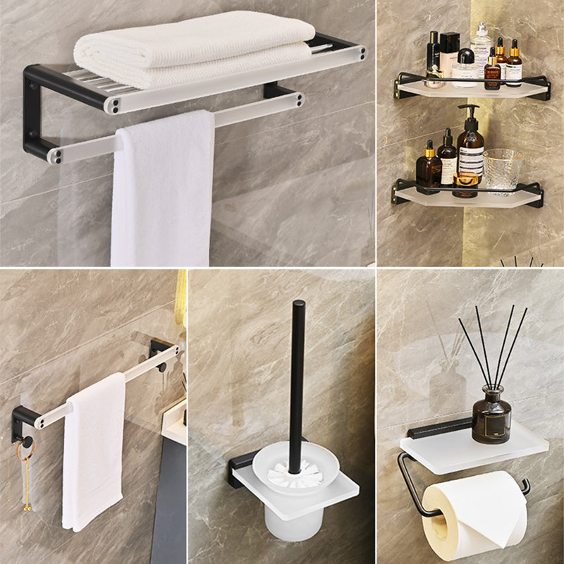 Metal and Acrylic Bathroom Accessory as Individual or as a Set in Black 6-Piece Set (Triangular Bath Shelf) Clearhalo 'Bathroom Hardware Sets' 'Bathroom Hardware' 'Bathroom Remodel & Bathroom Fixtures' 'bathroom_hardware_sets' 'Home Improvement' 'home_improvement' 'home_improvement_bathroom_hardware_sets' 6429177