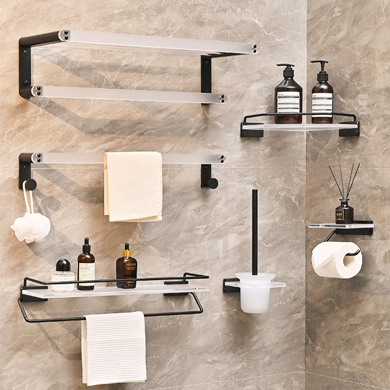 Metal and Acrylic Bathroom Accessory as Individual or as a Set in Black 6-Piece Set (20"L Bath Shelf) Clearhalo 'Bathroom Hardware Sets' 'Bathroom Hardware' 'Bathroom Remodel & Bathroom Fixtures' 'bathroom_hardware_sets' 'Home Improvement' 'home_improvement' 'home_improvement_bathroom_hardware_sets' 6429179