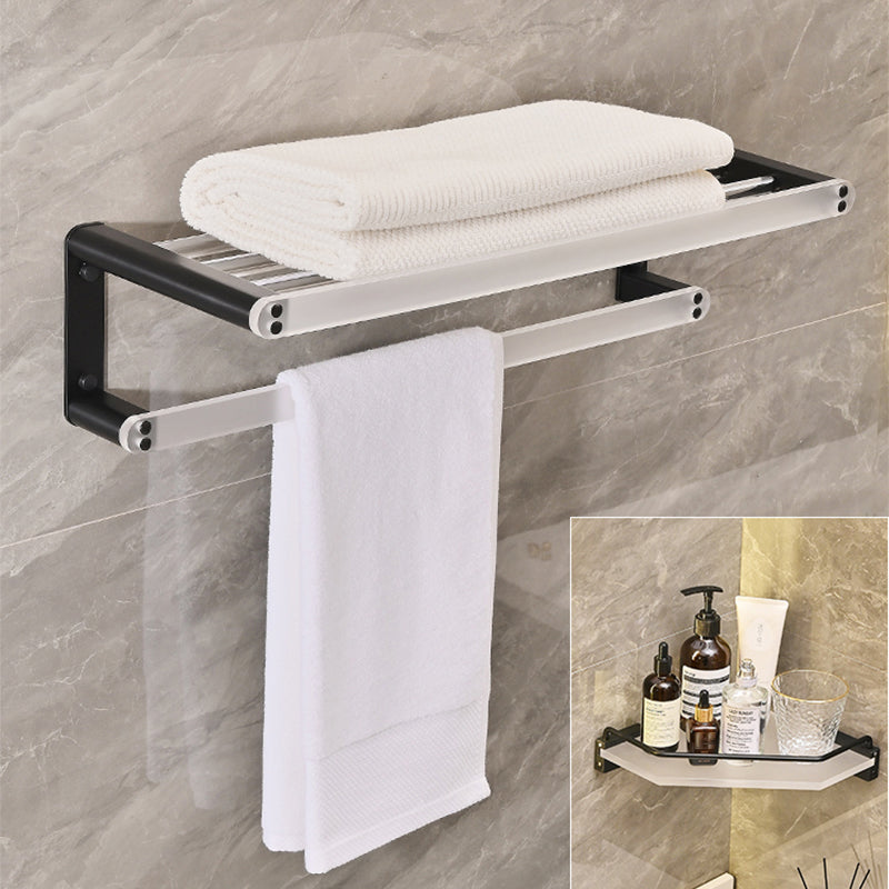 Metal and Acrylic Bathroom Accessory as Individual or as a Set in Black 2-Piece Set (Triangular Bath Shelf) Clearhalo 'Bathroom Hardware Sets' 'Bathroom Hardware' 'Bathroom Remodel & Bathroom Fixtures' 'bathroom_hardware_sets' 'Home Improvement' 'home_improvement' 'home_improvement_bathroom_hardware_sets' 6429181