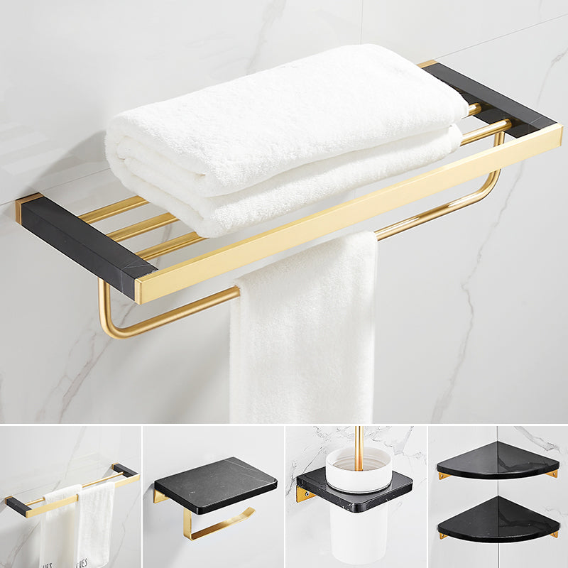 Metal and Marble Bathroom Minimalist Accessory as Individual or as a Set in Gold Clearhalo 'Bathroom Hardware Sets' 'Bathroom Hardware' 'Bathroom Remodel & Bathroom Fixtures' 'bathroom_hardware_sets' 'Home Improvement' 'home_improvement' 'home_improvement_bathroom_hardware_sets' 6429194