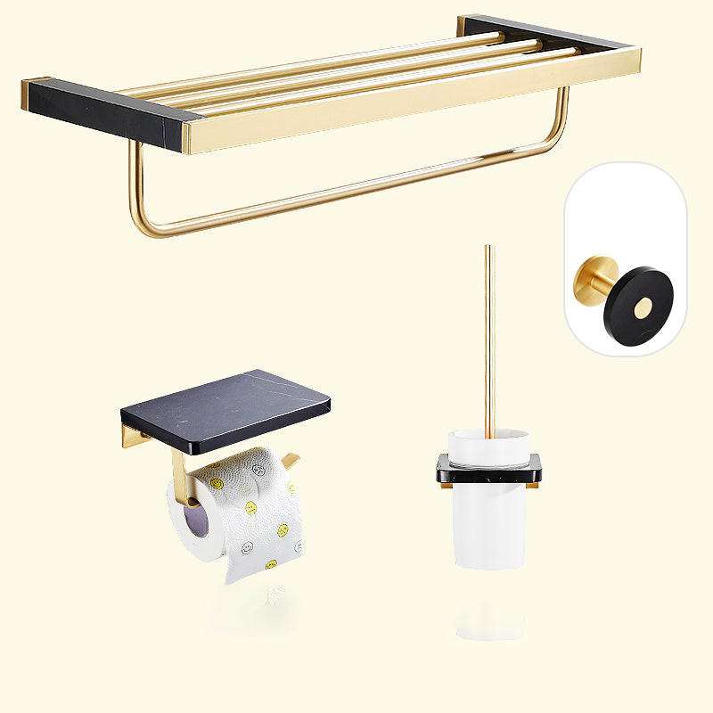 Metal and Marble Bathroom Minimalist Accessory as Individual or as a Set in Gold 4-Piece Set Clearhalo 'Bathroom Hardware Sets' 'Bathroom Hardware' 'Bathroom Remodel & Bathroom Fixtures' 'bathroom_hardware_sets' 'Home Improvement' 'home_improvement' 'home_improvement_bathroom_hardware_sets' 6429196