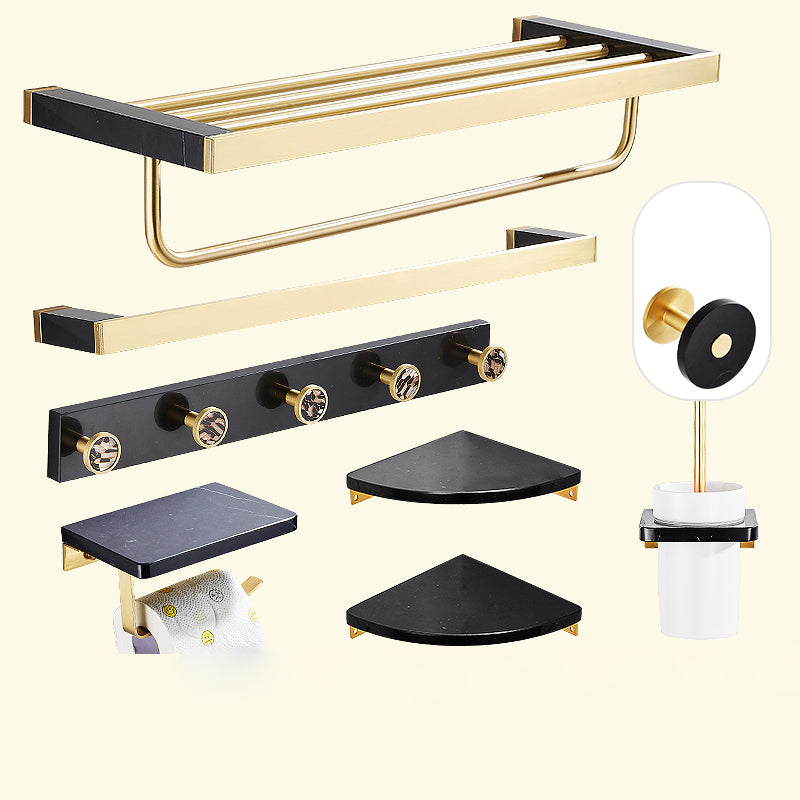 Metal and Marble Bathroom Minimalist Accessory as Individual or as a Set in Gold 8-Piece Set (Single Rod) Clearhalo 'Bathroom Hardware Sets' 'Bathroom Hardware' 'Bathroom Remodel & Bathroom Fixtures' 'bathroom_hardware_sets' 'Home Improvement' 'home_improvement' 'home_improvement_bathroom_hardware_sets' 6429197