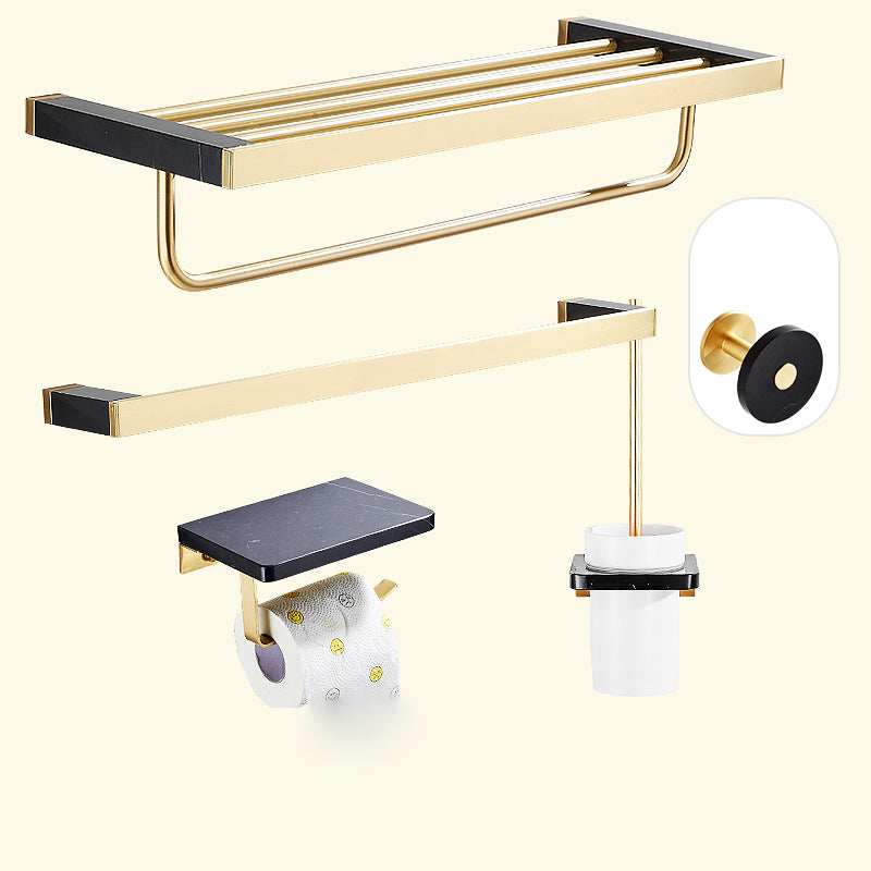 Metal and Marble Bathroom Minimalist Accessory as Individual or as a Set in Gold 5-Piece Set (Single Rod) Clearhalo 'Bathroom Hardware Sets' 'Bathroom Hardware' 'Bathroom Remodel & Bathroom Fixtures' 'bathroom_hardware_sets' 'Home Improvement' 'home_improvement' 'home_improvement_bathroom_hardware_sets' 6429199