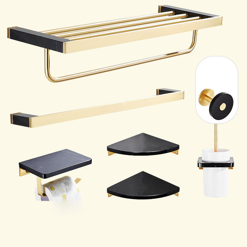 Metal and Marble Bathroom Minimalist Accessory as Individual or as a Set in Gold 7-Piece Set (Single Rod) Clearhalo 'Bathroom Hardware Sets' 'Bathroom Hardware' 'Bathroom Remodel & Bathroom Fixtures' 'bathroom_hardware_sets' 'Home Improvement' 'home_improvement' 'home_improvement_bathroom_hardware_sets' 6429204