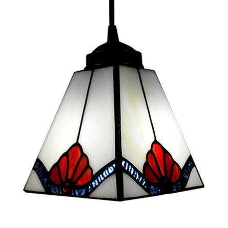 1 Bulb Magnolia/Shell Hanging Lamp Tiffany-Style Black Hand Cut Glass Pendant Light Fixture Clearhalo 'Ceiling Lights' 'Pendant Lights' 'Pendants' Lighting' 64354