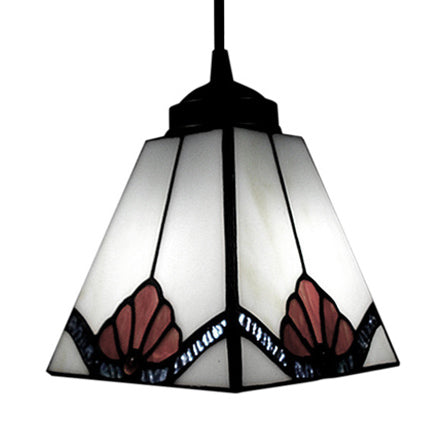 1 Bulb Magnolia/Shell Hanging Lamp Tiffany-Style Black Hand Cut Glass Pendant Light Fixture Clearhalo 'Ceiling Lights' 'Pendant Lights' 'Pendants' Lighting' 64355