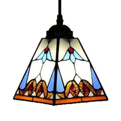 1 Bulb Magnolia/Shell Hanging Lamp Tiffany-Style Black Hand Cut Glass Pendant Light Fixture Clearhalo 'Ceiling Lights' 'Pendant Lights' 'Pendants' Lighting' 64357