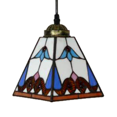 1 Bulb Magnolia/Shell Hanging Lamp Tiffany-Style Black Hand Cut Glass Pendant Light Fixture Clearhalo 'Ceiling Lights' 'Pendant Lights' 'Pendants' Lighting' 64358