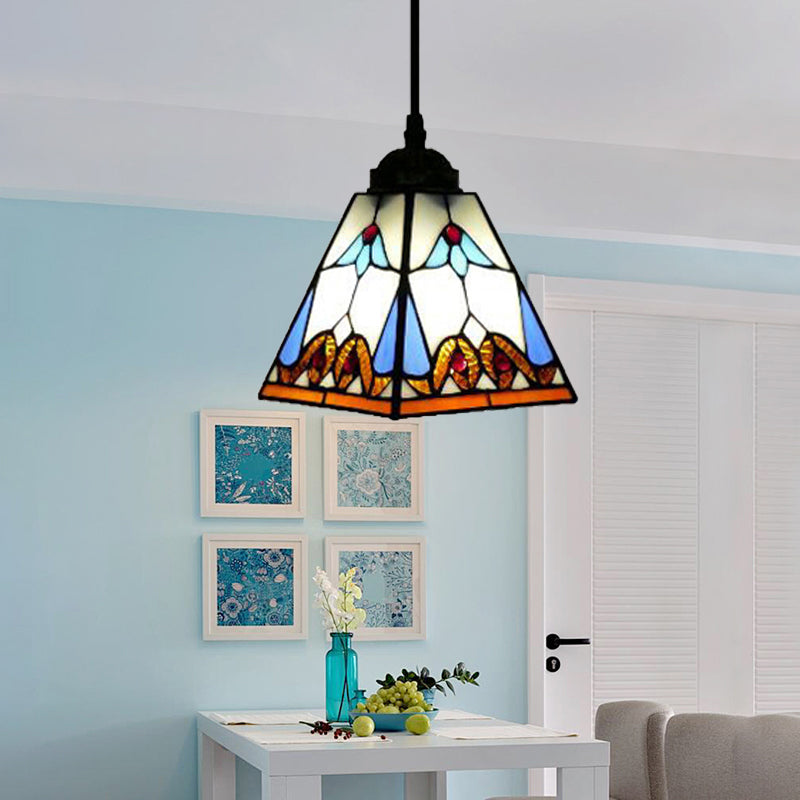 1 Bulb Magnolia/Shell Hanging Lamp Tiffany-Style Black Hand Cut Glass Pendant Light Fixture Black Magnolia Clearhalo 'Ceiling Lights' 'Pendant Lights' 'Pendants' Lighting' 64360_c47bc233-99b1-485e-b5f9-5d8ac35dbac3