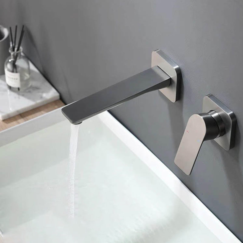 Contemporary Style Faucets Wall Mounted Bathroom Faucet with Lever Handles Clearhalo 'Bathroom Remodel & Bathroom Fixtures' 'Bathroom Sink Faucets' 'Bathroom Sinks & Faucet Components' 'bathroom_sink_faucets' 'Home Improvement' 'home_improvement' 'home_improvement_bathroom_sink_faucets' 6438535