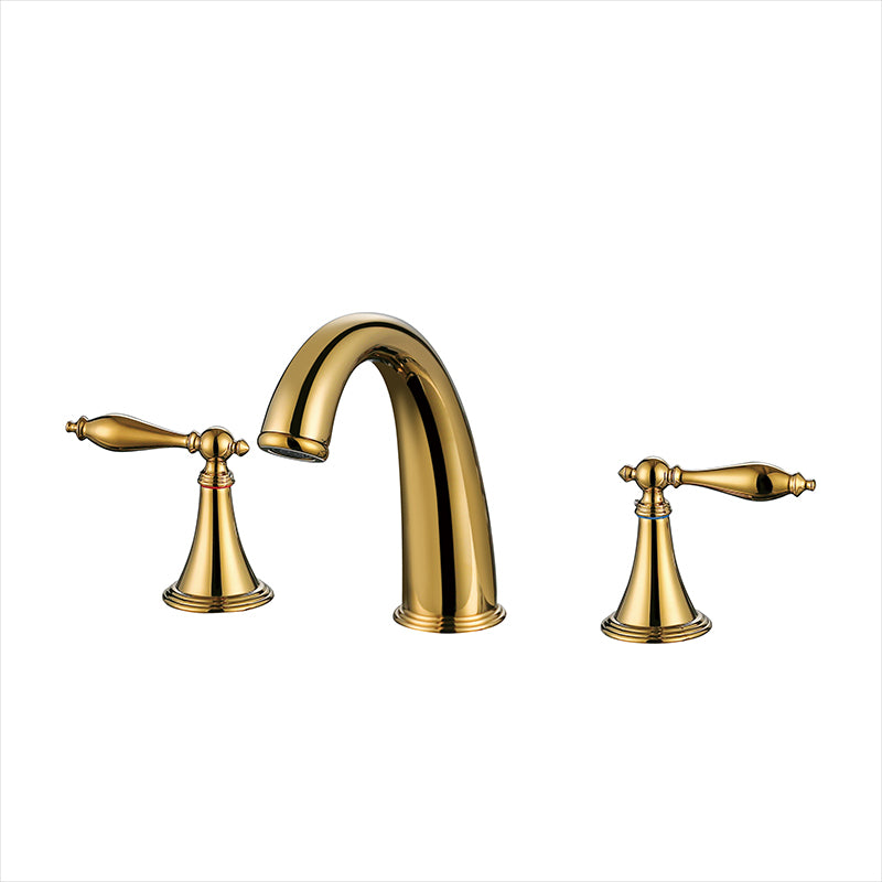 Glam Widespread Bathroom Faucet Lever Handles 3 Holes Low Arc Solid Brass Faucet Clearhalo 'Bathroom Remodel & Bathroom Fixtures' 'Bathroom Sink Faucets' 'Bathroom Sinks & Faucet Components' 'bathroom_sink_faucets' 'Home Improvement' 'home_improvement' 'home_improvement_bathroom_sink_faucets' 6438551