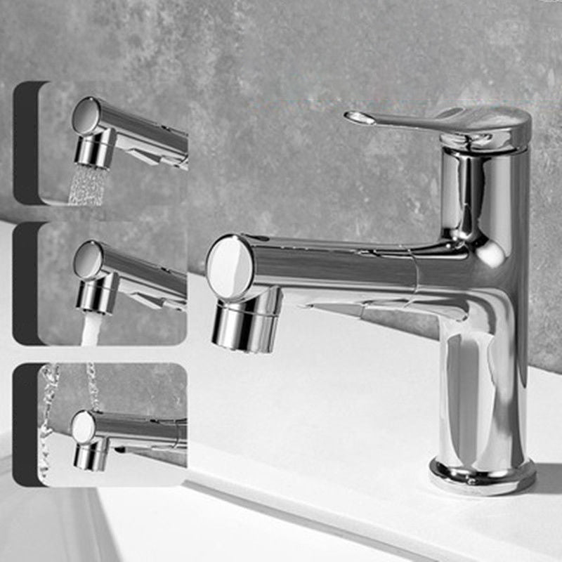 Contemporary Style Faucet Single Lever Handle Faucet with Swivel Spout Silver Clearhalo 'Bathroom Remodel & Bathroom Fixtures' 'Bathroom Sink Faucets' 'Bathroom Sinks & Faucet Components' 'bathroom_sink_faucets' 'Home Improvement' 'home_improvement' 'home_improvement_bathroom_sink_faucets' 6438562