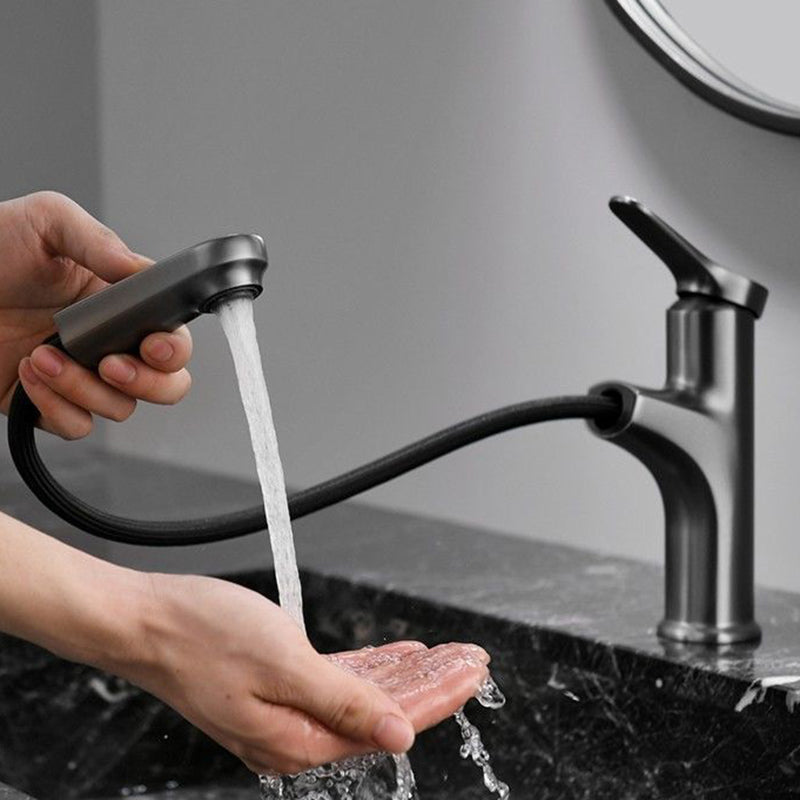 Contemporary Style Faucet Single Lever Handle Faucet with Swivel Spout Clearhalo 'Bathroom Remodel & Bathroom Fixtures' 'Bathroom Sink Faucets' 'Bathroom Sinks & Faucet Components' 'bathroom_sink_faucets' 'Home Improvement' 'home_improvement' 'home_improvement_bathroom_sink_faucets' 6438572