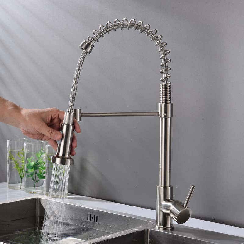 Modern Spring Spout Faucets 1-Handle with Water Dispenser Standard Kitchen Faucets Grey Clearhalo 'Home Improvement' 'home_improvement' 'home_improvement_kitchen_faucets' 'Kitchen Faucets' 'Kitchen Remodel & Kitchen Fixtures' 'Kitchen Sinks & Faucet Components' 'kitchen_faucets' 6438611