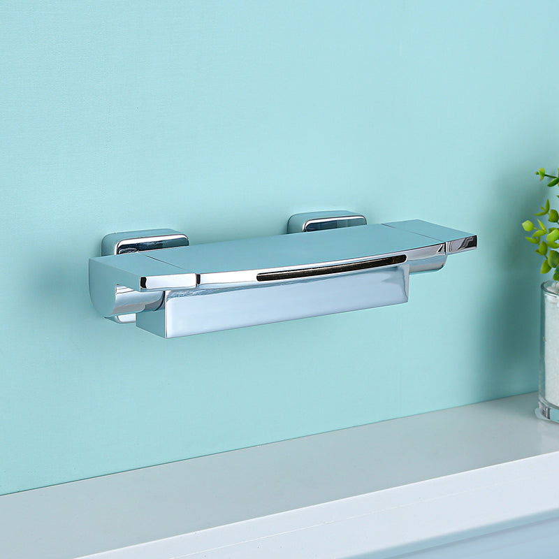 Modern Wall Mounted Copper Tub Filler Low Arc Waterfall Tub Faucet Trim Chrome Hand Shower Not Included Clearhalo 'Bathroom Remodel & Bathroom Fixtures' 'Bathtub Faucets' 'bathtub_faucets' 'Home Improvement' 'home_improvement' 'home_improvement_bathtub_faucets' 6439007