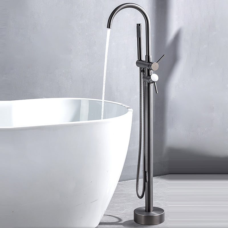 Floor Mounted Metal Freestanding Tub Filler High Arc Freestanding Faucet with Hose Clearhalo 'Bathroom Remodel & Bathroom Fixtures' 'Bathtub Faucets' 'bathtub_faucets' 'Home Improvement' 'home_improvement' 'home_improvement_bathtub_faucets' 6439022