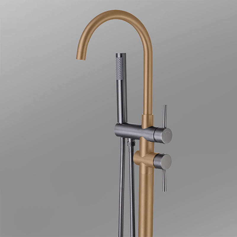 Floor Mounted Metal Freestanding Tub Filler High Arc Freestanding Faucet with Hose Clearhalo 'Bathroom Remodel & Bathroom Fixtures' 'Bathtub Faucets' 'bathtub_faucets' 'Home Improvement' 'home_improvement' 'home_improvement_bathtub_faucets' 6439038