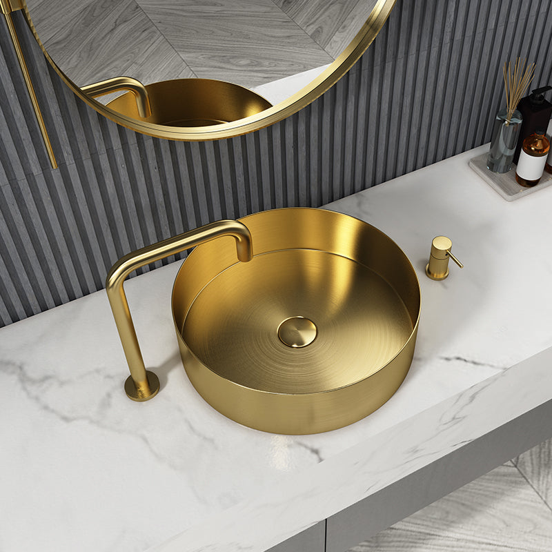 Round Vessel Bathroom Sink Modern Vessel Bathroom Sink with Faucet Clearhalo 'Bathroom Remodel & Bathroom Fixtures' 'Bathroom Sinks & Faucet Components' 'Bathroom Sinks' 'bathroom_sink' 'Home Improvement' 'home_improvement' 'home_improvement_bathroom_sink' 6457124