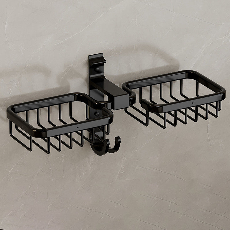 Modern Bath Hardware Set Bath Shelf Black/Silver/Grey Bathroom Hardware Set Black 1 Piece Soap Dish (Horizontal Double Layer) Clearhalo 'Bathroom Hardware Sets' 'Bathroom Hardware' 'Bathroom Remodel & Bathroom Fixtures' 'bathroom_hardware_sets' 'Home Improvement' 'home_improvement' 'home_improvement_bathroom_hardware_sets' 6460837