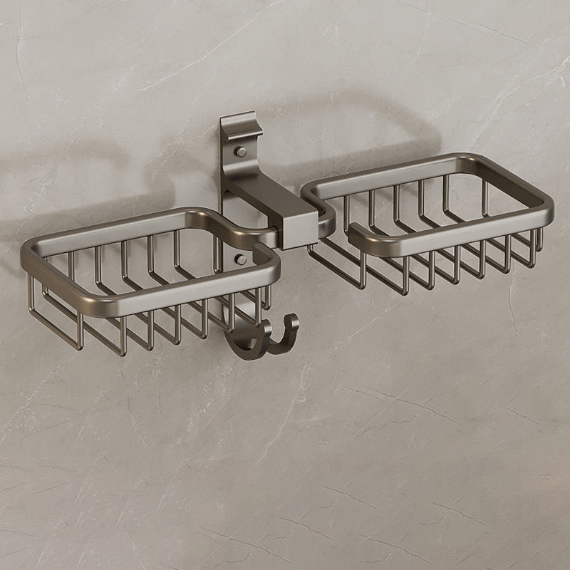 Modern Bath Hardware Set Bath Shelf Black/Silver/Grey Bathroom Hardware Set Grey 1 Piece Soap Dish (Horizontal Double Layer) Clearhalo 'Bathroom Hardware Sets' 'Bathroom Hardware' 'Bathroom Remodel & Bathroom Fixtures' 'bathroom_hardware_sets' 'Home Improvement' 'home_improvement' 'home_improvement_bathroom_hardware_sets' 6460842