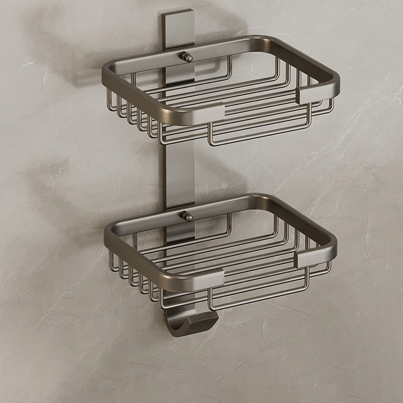 Modern Bath Hardware Set Bath Shelf Black/Silver/Grey Bathroom Hardware Set Grey 1 Piece Soap Dish (Vertical Double Layer) Clearhalo 'Bathroom Hardware Sets' 'Bathroom Hardware' 'Bathroom Remodel & Bathroom Fixtures' 'bathroom_hardware_sets' 'Home Improvement' 'home_improvement' 'home_improvement_bathroom_hardware_sets' 6460853