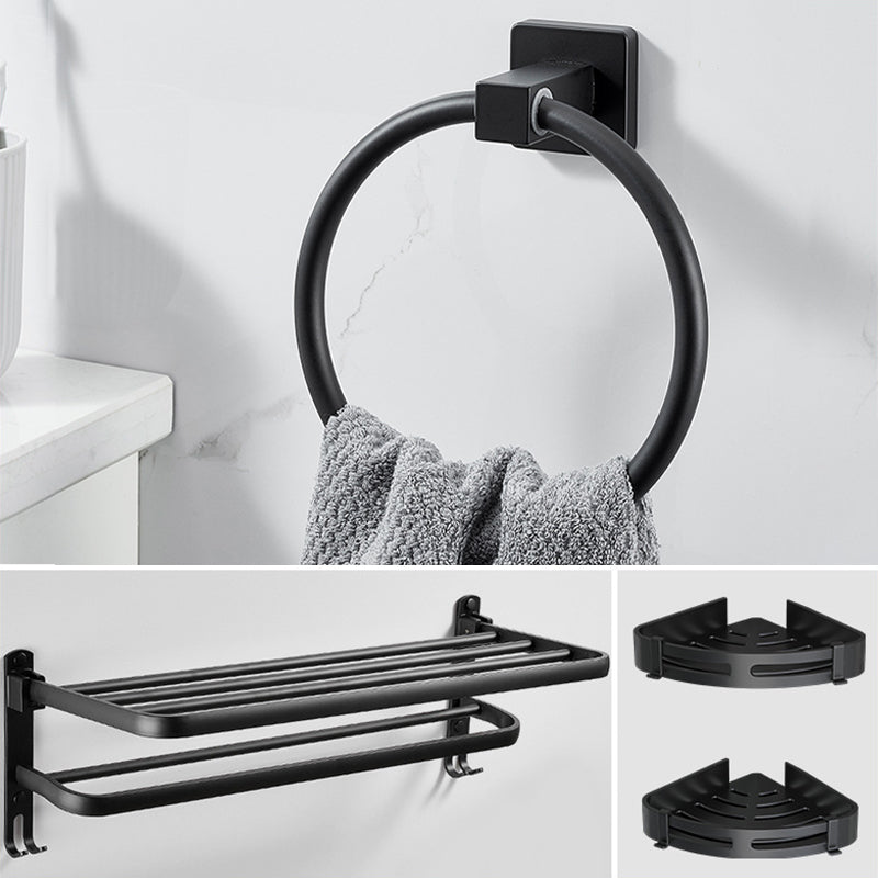 Traditional Bath Hardware Set Black Towel Ring Bath Shelf Bathroom Hardware Set 4-Piece Set (Triangular Bath Shelf) Clearhalo 'Bathroom Hardware Sets' 'Bathroom Hardware' 'Bathroom Remodel & Bathroom Fixtures' 'bathroom_hardware_sets' 'Home Improvement' 'home_improvement' 'home_improvement_bathroom_hardware_sets' 6460864