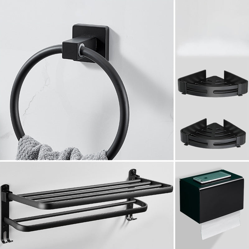 Traditional Bath Hardware Set Black Towel Ring Bath Shelf Bathroom Hardware Set 5-Piece Set (Toilet Paper Holder) Clearhalo 'Bathroom Hardware Sets' 'Bathroom Hardware' 'Bathroom Remodel & Bathroom Fixtures' 'bathroom_hardware_sets' 'Home Improvement' 'home_improvement' 'home_improvement_bathroom_hardware_sets' 6460868