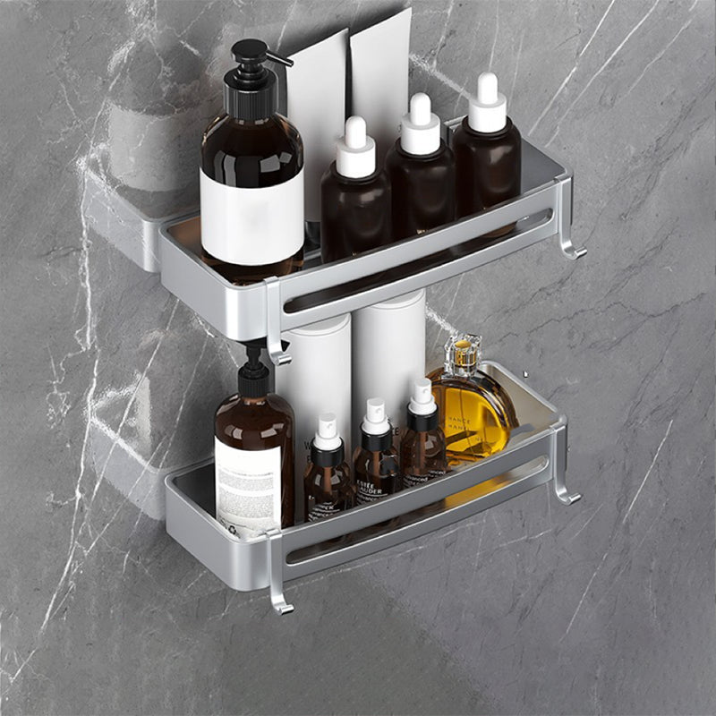 Modern Bath Hardware Set Bath Shelf Silver/Black Bathroom Accessory Kit 13"L x 5"W x 2"H Silver 2 Piece Set Clearhalo 'Bathroom Hardware Sets' 'Bathroom Hardware' 'Bathroom Remodel & Bathroom Fixtures' 'bathroom_hardware_sets' 'Home Improvement' 'home_improvement' 'home_improvement_bathroom_hardware_sets' 6460946