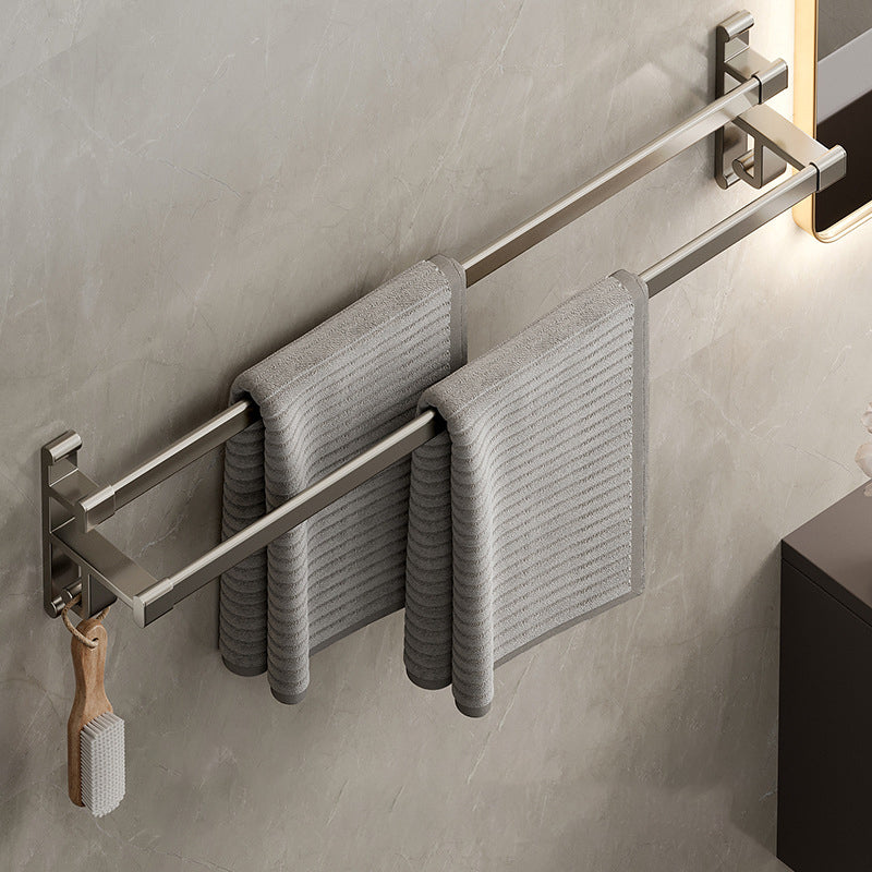 Gray Bathroom Accessory Set Contemporary Style Aluminum Towel Bar 31.5" 1 Piece 2 Towel Rails Included Clearhalo 'Bathroom Hardware Sets' 'Bathroom Hardware' 'Bathroom Remodel & Bathroom Fixtures' 'bathroom_hardware_sets' 'Home Improvement' 'home_improvement' 'home_improvement_bathroom_hardware_sets' 6460973