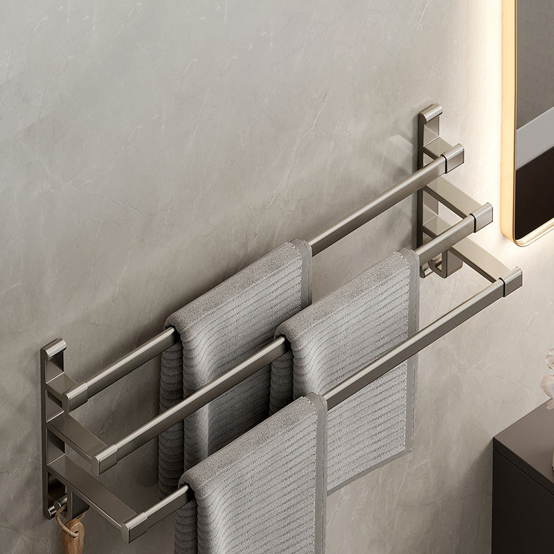 Gray Bathroom Accessory Set Contemporary Style Aluminum Towel Bar 27.5" 1 Piece 3 Towel Rails Included Clearhalo 'Bathroom Hardware Sets' 'Bathroom Hardware' 'Bathroom Remodel & Bathroom Fixtures' 'bathroom_hardware_sets' 'Home Improvement' 'home_improvement' 'home_improvement_bathroom_hardware_sets' 6460982