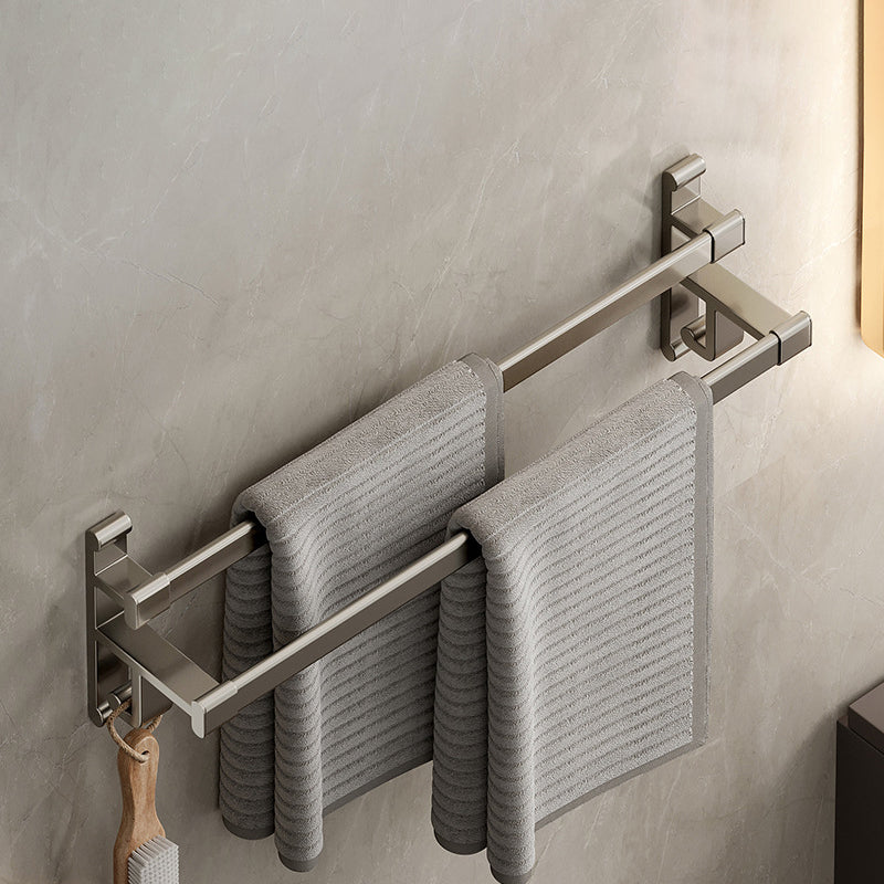 Gray Bathroom Accessory Set Contemporary Style Aluminum Towel Bar 23.5" 1 Piece 2 Towel Rails Included Clearhalo 'Bathroom Hardware Sets' 'Bathroom Hardware' 'Bathroom Remodel & Bathroom Fixtures' 'bathroom_hardware_sets' 'Home Improvement' 'home_improvement' 'home_improvement_bathroom_hardware_sets' 6460986