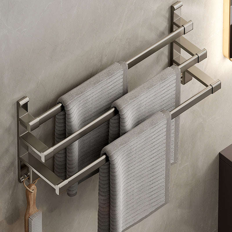 Gray Bathroom Accessory Set Contemporary Style Aluminum Towel Bar 23.5" 1 Piece 3 Towel Rails Included Clearhalo 'Bathroom Hardware Sets' 'Bathroom Hardware' 'Bathroom Remodel & Bathroom Fixtures' 'bathroom_hardware_sets' 'Home Improvement' 'home_improvement' 'home_improvement_bathroom_hardware_sets' 6460994