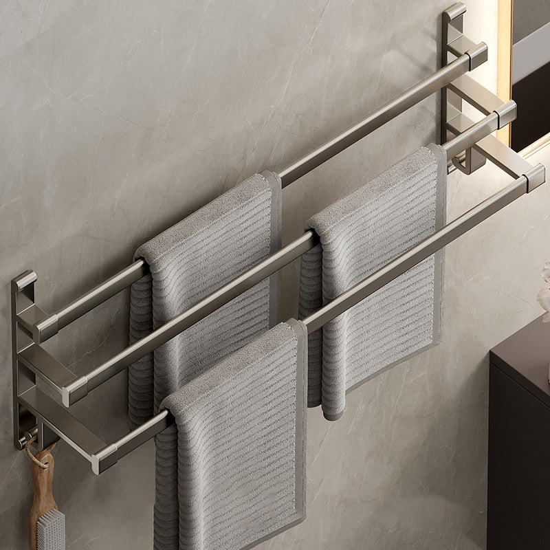 Gray Bathroom Accessory Set Contemporary Style Aluminum Towel Bar 31.5" 1 Piece 3 Towel Rails Included Clearhalo 'Bathroom Hardware Sets' 'Bathroom Hardware' 'Bathroom Remodel & Bathroom Fixtures' 'bathroom_hardware_sets' 'Home Improvement' 'home_improvement' 'home_improvement_bathroom_hardware_sets' 6460998