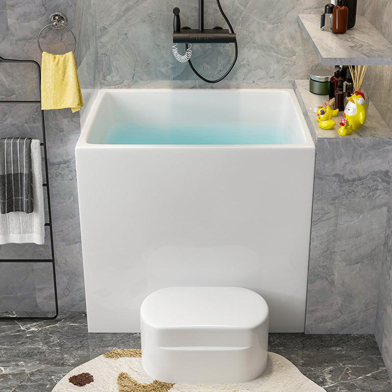 Modern White Rectangle Acrylic Bathtub Freestand Soaking Bathtub with Wood Bedplate 31"L x 24"W x 26"H Tub Clearhalo 'Bathroom Remodel & Bathroom Fixtures' 'Bathtubs' 'Home Improvement' 'home_improvement' 'home_improvement_bathtubs' 'Showers & Bathtubs' 6462993