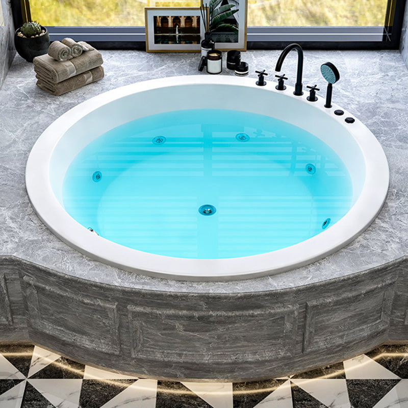 Modern Round White Acrylic Bathtub Embedded Bathtub with Drain and Massage Device 47"L x 47"W x 27"H Massage Tub with Black 5-Piece Set Clearhalo 'Bathroom Remodel & Bathroom Fixtures' 'Bathtubs' 'Home Improvement' 'home_improvement' 'home_improvement_bathtubs' 'Showers & Bathtubs' 6463069