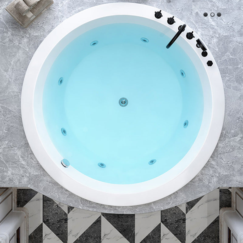 Modern Round White Acrylic Bathtub Embedded Bathtub with Drain and Massage Device 55"L x 55"W x 26"H Massage Tub with Black 5-Piece Set Clearhalo 'Bathroom Remodel & Bathroom Fixtures' 'Bathtubs' 'Home Improvement' 'home_improvement' 'home_improvement_bathtubs' 'Showers & Bathtubs' 6463072