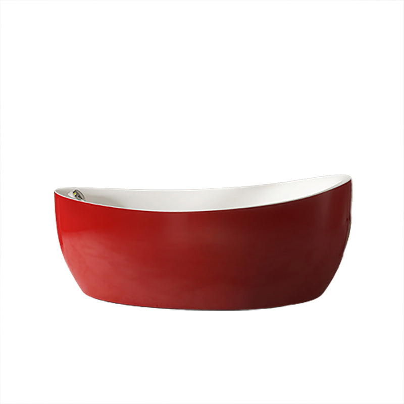 Modern White Ellipse Acrylic Bathtub Freestand Soaking Bathtub with Drain Bath Tub Red-White Tub Clearhalo 'Bathroom Remodel & Bathroom Fixtures' 'Bathtubs' 'Home Improvement' 'home_improvement' 'home_improvement_bathtubs' 'Showers & Bathtubs' 6463132