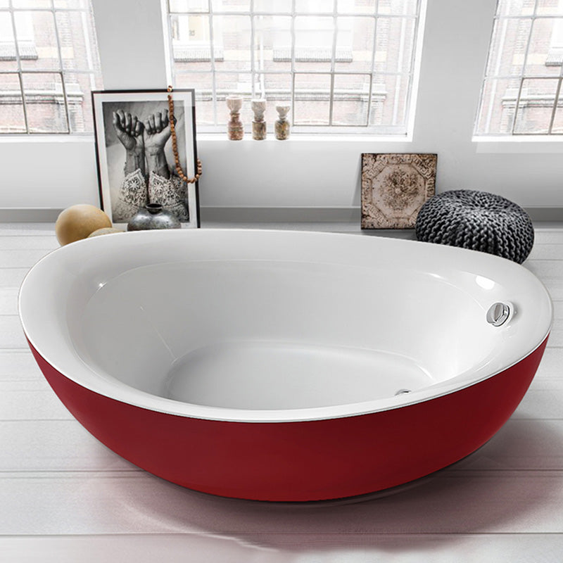 Modern White Ellipse Acrylic Bathtub Freestand Soaking Bathtub with Drain Bath Tub Clearhalo 'Bathroom Remodel & Bathroom Fixtures' 'Bathtubs' 'Home Improvement' 'home_improvement' 'home_improvement_bathtubs' 'Showers & Bathtubs' 6463140