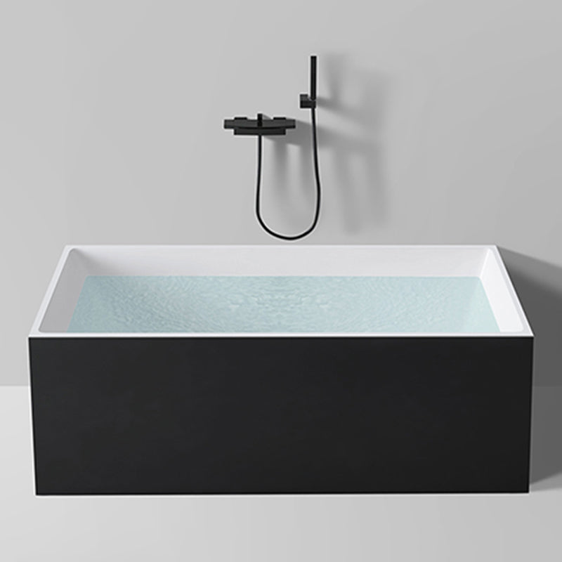 Modern Rectangle Acrylic Bathtub Back to Wall with Drain Bath Tub Black White Tub with Wall Mounted Faucets Clearhalo 'Bathroom Remodel & Bathroom Fixtures' 'Bathtubs' 'Home Improvement' 'home_improvement' 'home_improvement_bathtubs' 'Showers & Bathtubs' 6463157