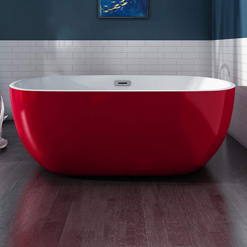 White Acrylic Oval Bathtub for Home Soaking Freestanding Tub with Drain Red Tub Clearhalo 'Bathroom Remodel & Bathroom Fixtures' 'Bathtubs' 'Home Improvement' 'home_improvement' 'home_improvement_bathtubs' 'Showers & Bathtubs' 6463267