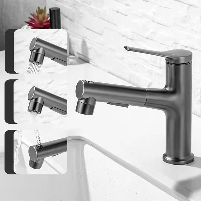 Brass Circular Vessel Sink Faucet Pull-out Modern Style Bathroom Faucet Silver Gray Clearhalo 'Bathroom Remodel & Bathroom Fixtures' 'Bathroom Sink Faucets' 'Bathroom Sinks & Faucet Components' 'bathroom_sink_faucets' 'Home Improvement' 'home_improvement' 'home_improvement_bathroom_sink_faucets' 6466907
