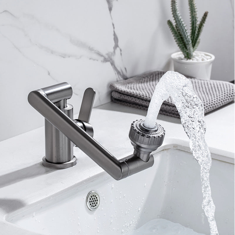 Contemporary Centerset Faucet Lever Handles Low Arc Stainless Steel Faucet Clearhalo 'Bathroom Remodel & Bathroom Fixtures' 'Bathroom Sink Faucets' 'Bathroom Sinks & Faucet Components' 'bathroom_sink_faucets' 'Home Improvement' 'home_improvement' 'home_improvement_bathroom_sink_faucets' 6466950